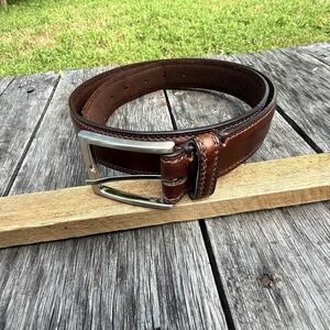 Unbranded Brown Leather Men's Belt Size 34 1.25"‎ Wide EUC